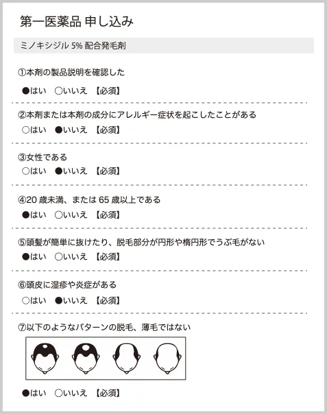 発毛剤インターネット購入にあたっての問診票